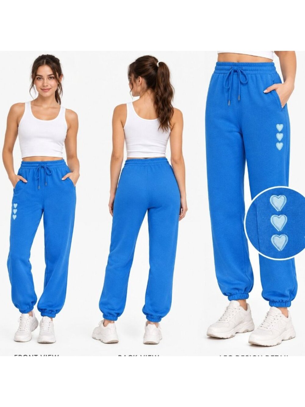 Roller Rabbit Women's Blue Sweatpants With Heart Embroidery Size Small 100% Cott